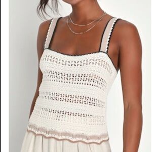 NWOT Lulu's Cream Crochet Camisole with Brown Trim
